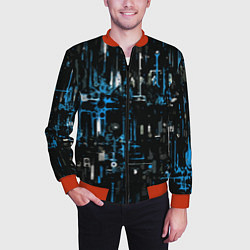 Бомбер мужской Бело-синяя тревожная абстракция на чёрном фоне, цвет: 3D-красный — фото 2