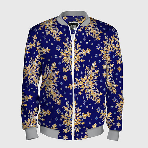 Мужской бомбер Золотые снежинки на синем шелке / 3D-Меланж – фото 1