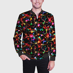 Бомбер мужской Новогодние гирлянды, цвет: 3D-черный — фото 2