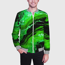 Бомбер мужской Зелёные брызги на чёрном фоне, цвет: 3D-меланж — фото 2