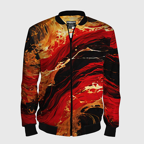Мужской бомбер Красно-золотые брызги на чёрном фоне / 3D-Черный – фото 1