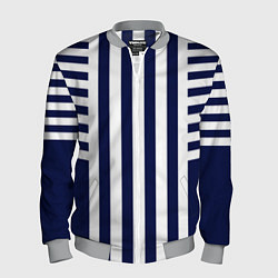 Мужской бомбер Бело синий комбинированный полосатый узор