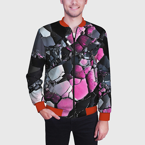 Мужской бомбер Чёрно-розовый камень / 3D-Красный – фото 3