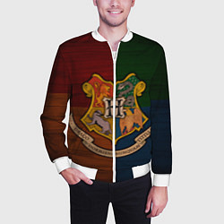 Бомбер мужской Hogwarts emblem, цвет: 3D-белый — фото 2