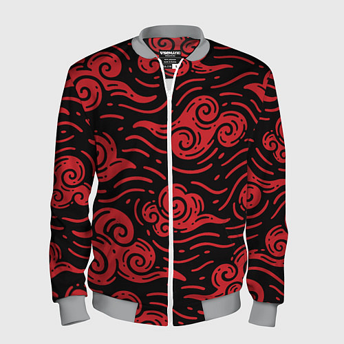Мужской бомбер Японский орнамент - красные облака / 3D-Меланж – фото 1