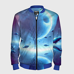Бомбер мужской Луна и рыбы - нейроарт фантазия, цвет: 3D-синий