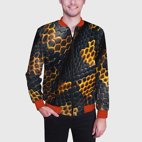 Мужской бомбер Текстура змеи / 3D-Красный – фото 3