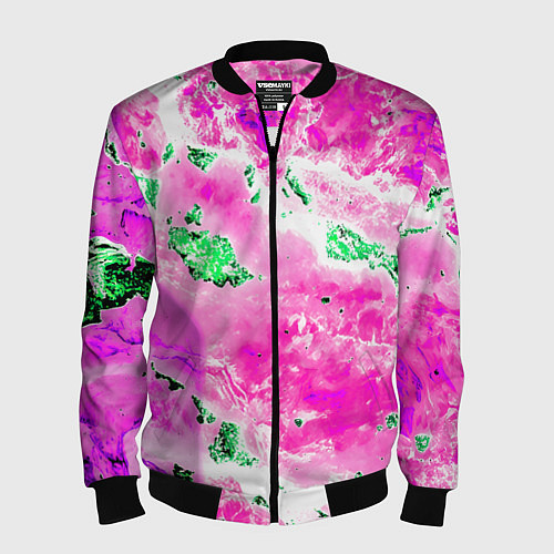 Мужской бомбер Розово-зелёная абстракция / 3D-Черный – фото 1