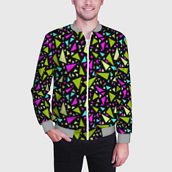 Бомбер мужской Неоновые разноцветные треугольники на черном, цвет: 3D-меланж — фото 2
