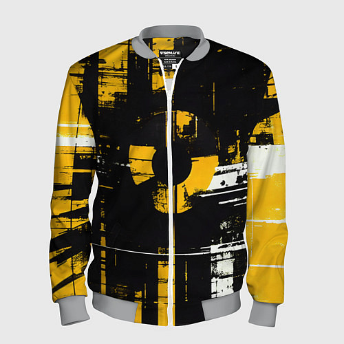 Мужской бомбер Жёлто-белый гранж на чёрном фоне / 3D-Меланж – фото 1