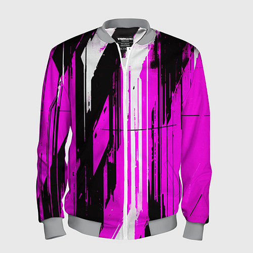 Мужской бомбер Вертикальные чёрно-белые линии на розовом фоне / 3D-Меланж – фото 1