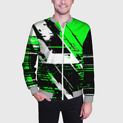 Бомбер мужской Diagonal black and white stripes on a green backgr, цвет: 3D-меланж — фото 2