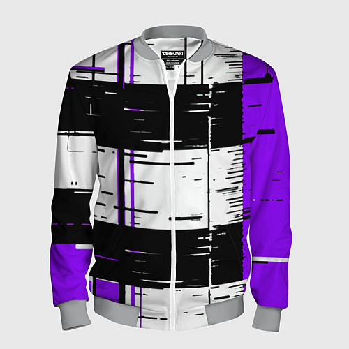 Мужской бомбер Чёрные и фиолетовые полосы на белом фоне / 3D-Меланж – фото 1