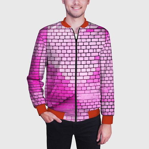 Мужской бомбер Розовые кирпичики / 3D-Красный – фото 3