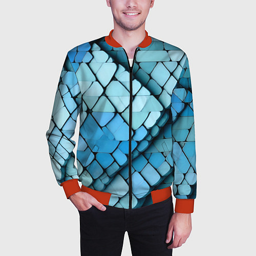Мужской бомбер Синие рельефные плитки / 3D-Красный – фото 3