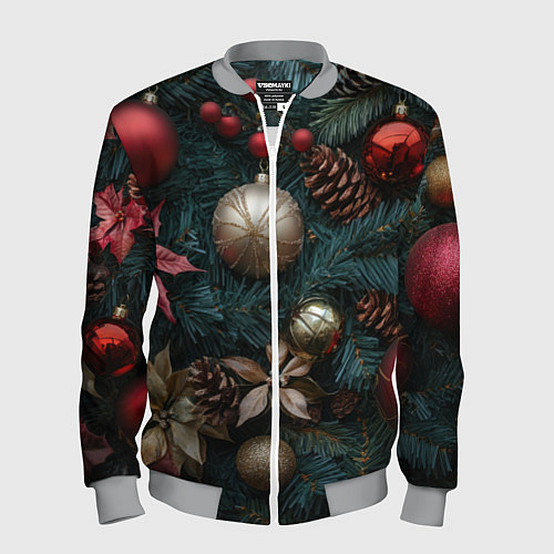Мужской бомбер Новогодние украшения на елочке / 3D-Меланж – фото 1