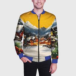 Бомбер мужской Ламповый новый год - домики, цвет: 3D-синий — фото 2
