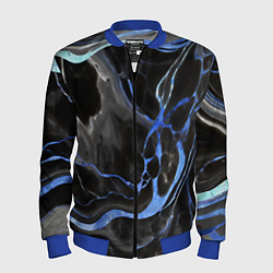 Мужской бомбер Синие флюиды на чёрном фоне