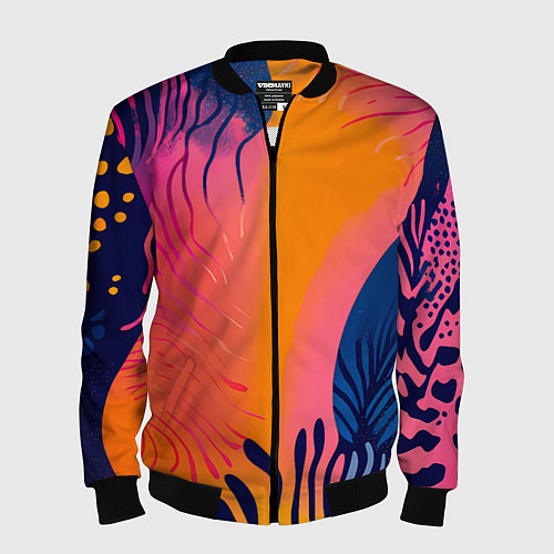 Мужской бомбер Векторная абстракция с растениями - нейросеть / 3D-Черный – фото 1