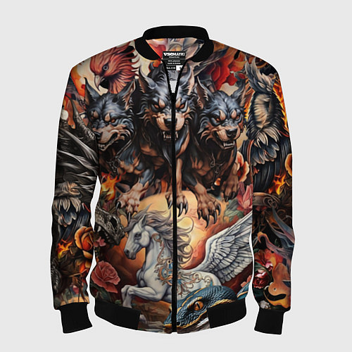 Мужской бомбер Мифические существа в стиле татуировки Ирезуми / 3D-Черный – фото 1