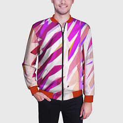 Бомбер мужской Бело-розовая абстракция, цвет: 3D-красный — фото 2