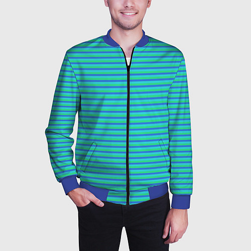 Мужской бомбер Полосатый сине-зелёный / 3D-Синий – фото 3