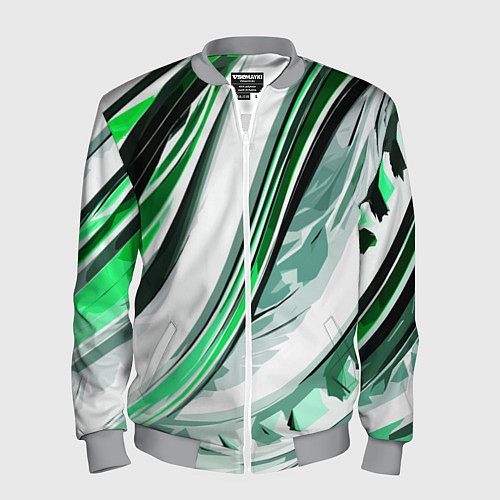 Мужской бомбер Волнистая бело-зелёная абстракция / 3D-Меланж – фото 1