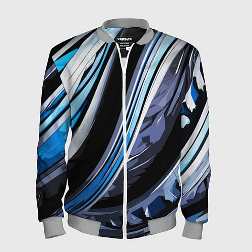 Мужской бомбер Волнистая чёрно-синяя абстракция / 3D-Меланж – фото 1