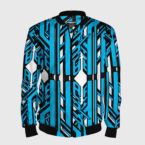 Мужской бомбер Чёрно-синие техно полосы на белом фоне / 3D-Черный – фото 1