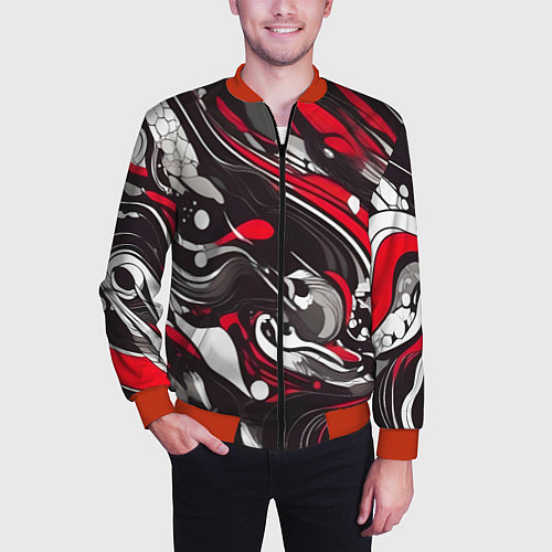 Мужской бомбер Красно-белые волны / 3D-Красный – фото 3
