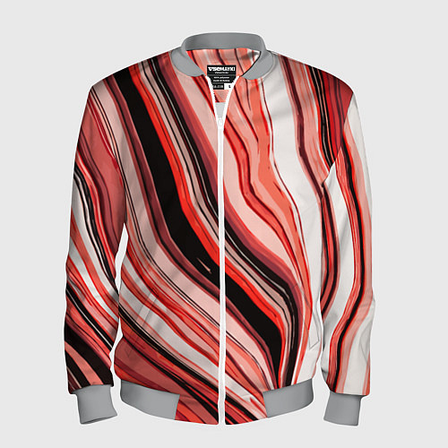 Мужской бомбер Волнистые вертикальные чёрно-красные полосы / 3D-Меланж – фото 1