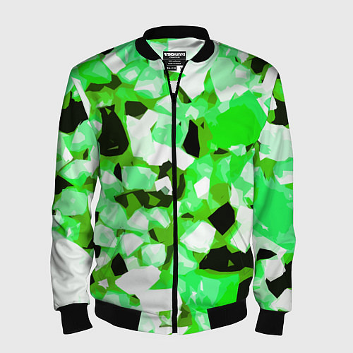 Мужской бомбер Green and white abstraction on a black background / 3D-Черный – фото 1
