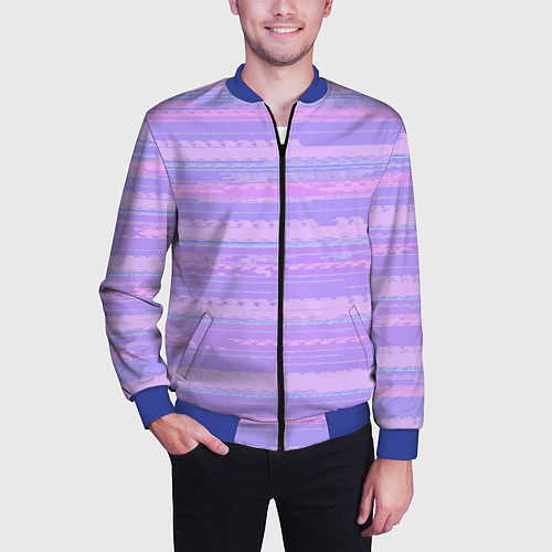 Мужской бомбер Нежный сиреневый полосатый / 3D-Синий – фото 3