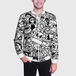Бомбер мужской Black and white doddle monsters, цвет: 3D-белый — фото 2