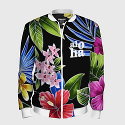 Бомбер мужской Tropical flowers - aloha, цвет: 3D-белый