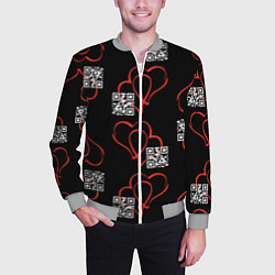 Бомбер мужской Сердца и код любви на черном, цвет: 3D-меланж — фото 2