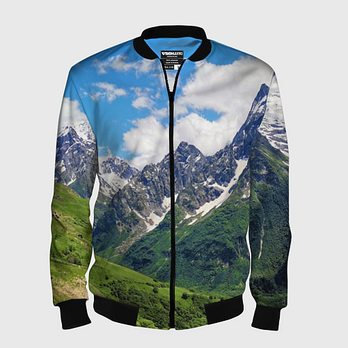 Мужской бомбер Домбай - горный пейзаж на Северном Кавказе / 3D-Черный – фото 1