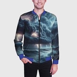 Бомбер мужской Шторм на море - сверкание молний, цвет: 3D-синий — фото 2