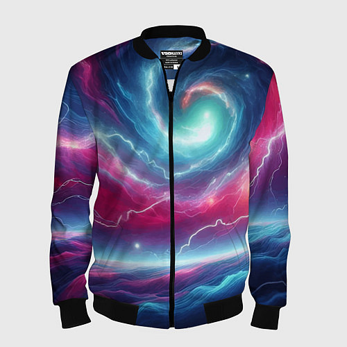 Мужской бомбер Spiral neon galaxy - ai art fantasy / 3D-Черный – фото 1