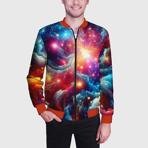 Мужской бомбер Colorfull neon space clouds - ai art fantasy / 3D-Красный – фото 3