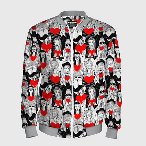 Мужской бомбер Девушки держат сердца / 3D-Меланж – фото 1