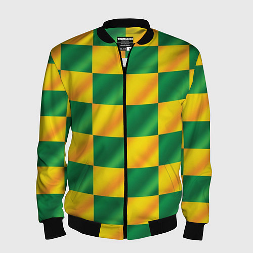 Мужской бомбер Желтый и зеленый геометрический паттерн / 3D-Черный – фото 1