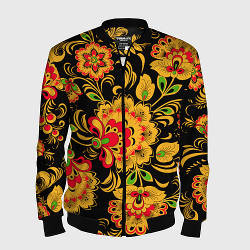 Мужской бомбер Хохлома - роспись / 3D-Черный – фото 1