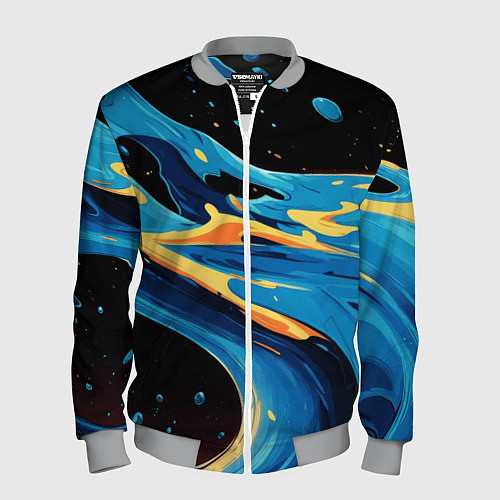 Мужской бомбер Синяя волна из красок / 3D-Меланж – фото 1