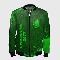 Бомбер мужской Cyberpunk 2077 - green gradient вертикально, цвет: 3D-черный