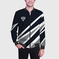 Бомбер мужской Герб России тёмно-синий с белым, цвет: 3D-черный — фото 2