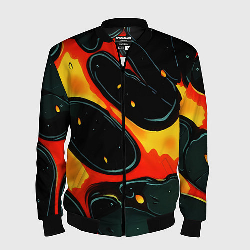 Мужской бомбер Оранжевые разломы текстура / 3D-Черный – фото 1