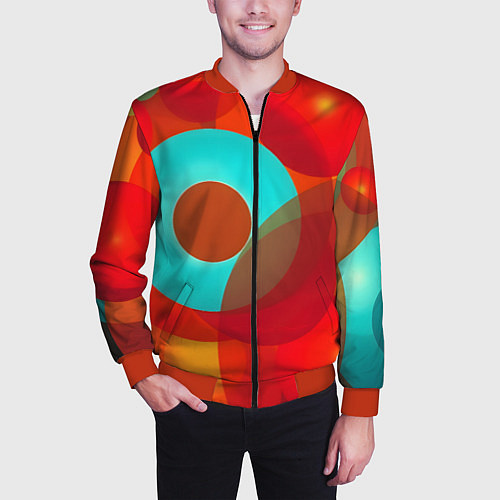 Мужской бомбер Оптическая абстракция с кругами / 3D-Красный – фото 3