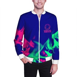 Бомбер мужской Nirvana fire neon, цвет: 3D-белый — фото 2