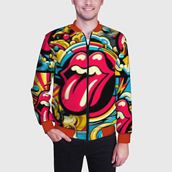 Бомбер мужской Rolling Stones logo - pop art pattern, цвет: 3D-красный — фото 2